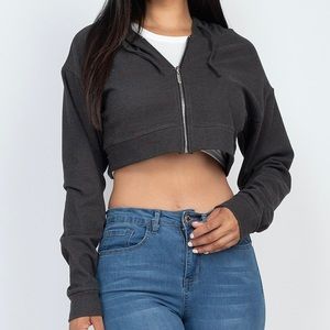 Two tone Rib crop hoodie jacket ✨